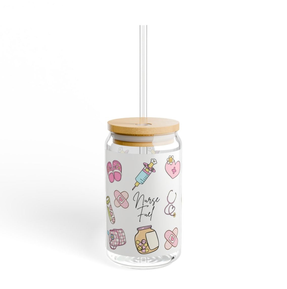 Nurse Fuel Sipper Glass with straw 18oz